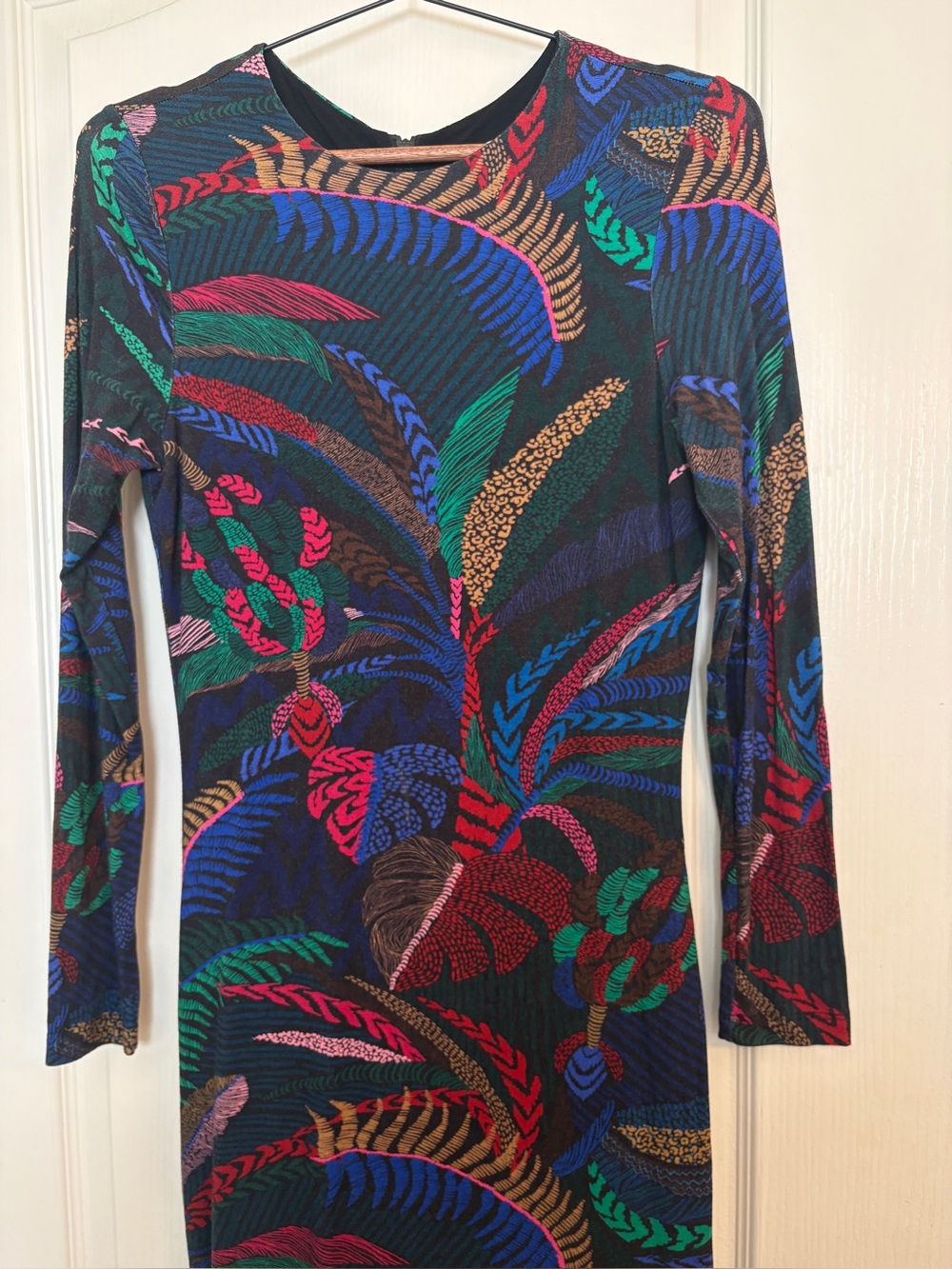 FARM Rio Amazonia Night Long Sleeve Midi Bodycon Dress S tropical botanical - Picture 8 of 12